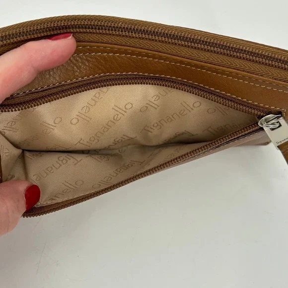 Tignanello Pebbled Leather Wallet Zip Around Coin Purse Credit Card Slots Brown - Picture 6 of 10
